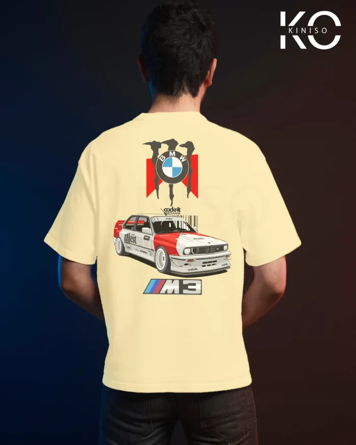 Image of Off White color drop shoulder t-shirt with BMW M3 Print for men at reasonable price